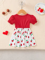 Children's Cherry Print Bow Decor Dress