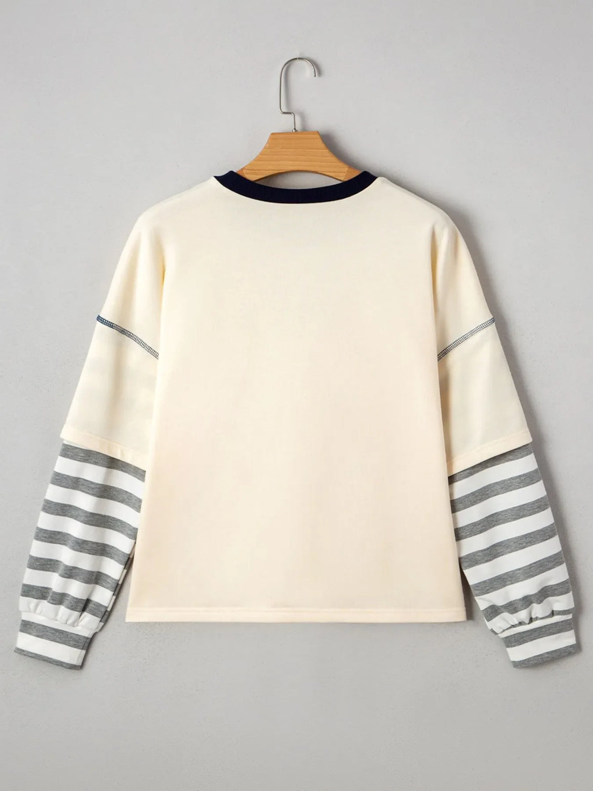 Striped Patchwork Long Sleeve Round Neck Two-in-one Top