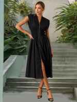 Smocked Zip Front Cap Sleeve Dress - Ladyez