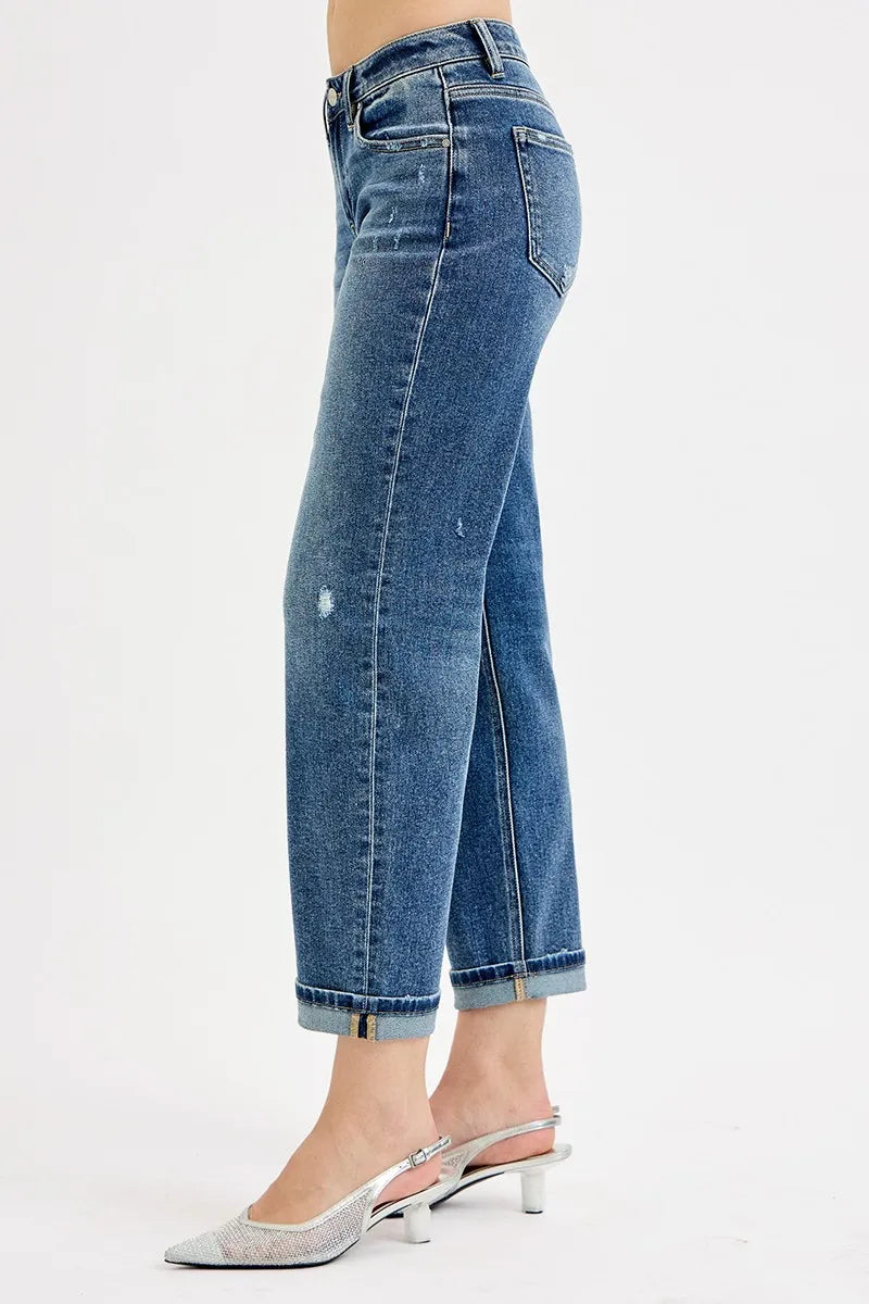 RISEN Full Size Low Rise Crop Boyfriend Jeans Plus Size - Ladyez