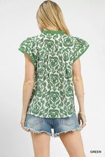 Umgee Abstract Print Short Sleeve Blouse