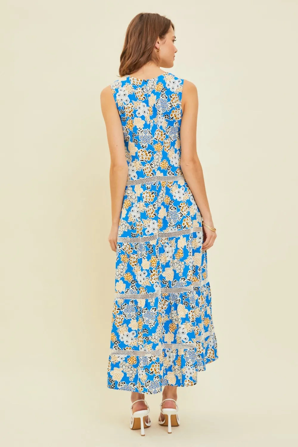 HEYSON Full Size Printed Crochet Trim Maxi Dress - Ladyez