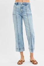 RISEN Full Size High Rise Crop Wide Front Seam Detailed Jeans Plus Size - Ladyez