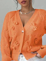 Bow Cable Knit V-Neck Cardigan