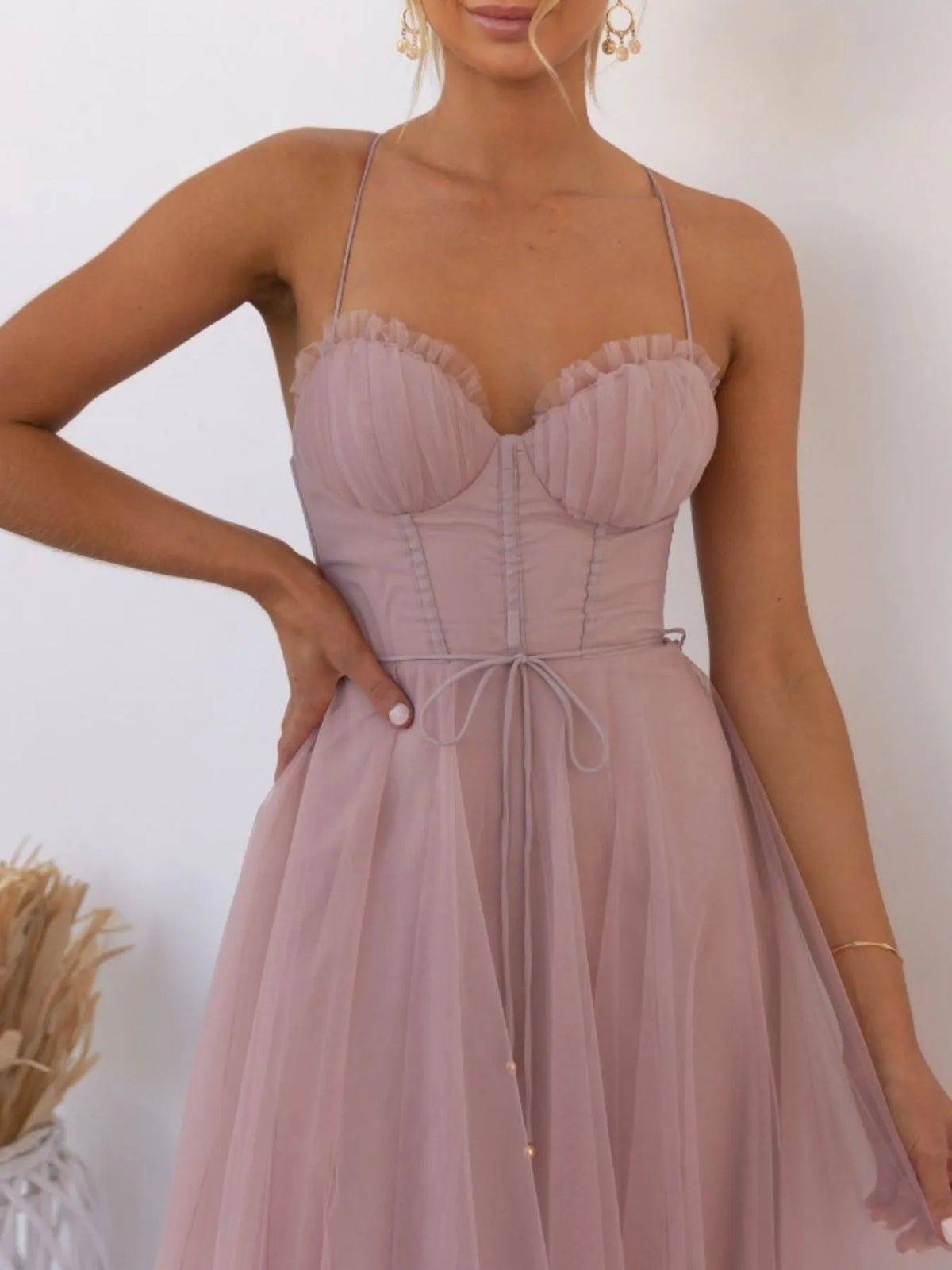Sweetheart Neck Tulle Midi Dress - Ladyez