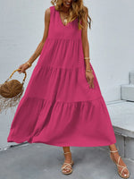 FAM-FAM Tiered V-Neck Sleeveless Dress - Ladyez