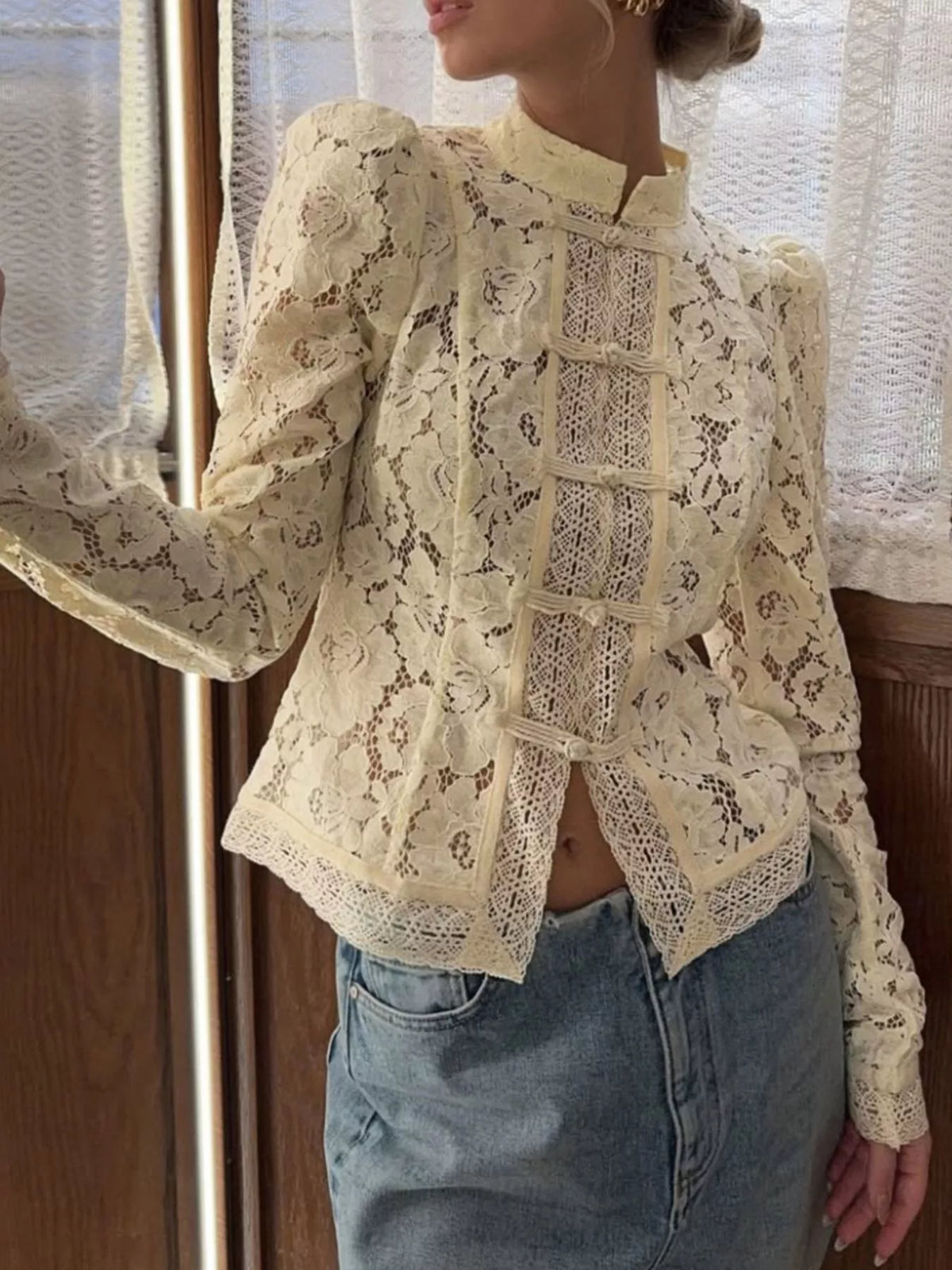 Lace Button-Up Shirt