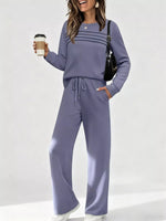 Full Size Casual Long Sleeve Top and Pants Set Plus Size