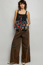 POL Ribbed Sleeveless Top with Lace Bust Floral Woven Patch