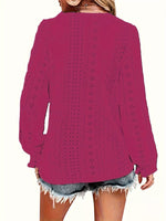 Plus Size Eyelet V-Neck Flounce Sleeve Blouse