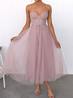Sweetheart Neck Tulle Midi Dress - Ladyez