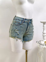 High-Waisted Distressed Raw Hem Denim Shorts