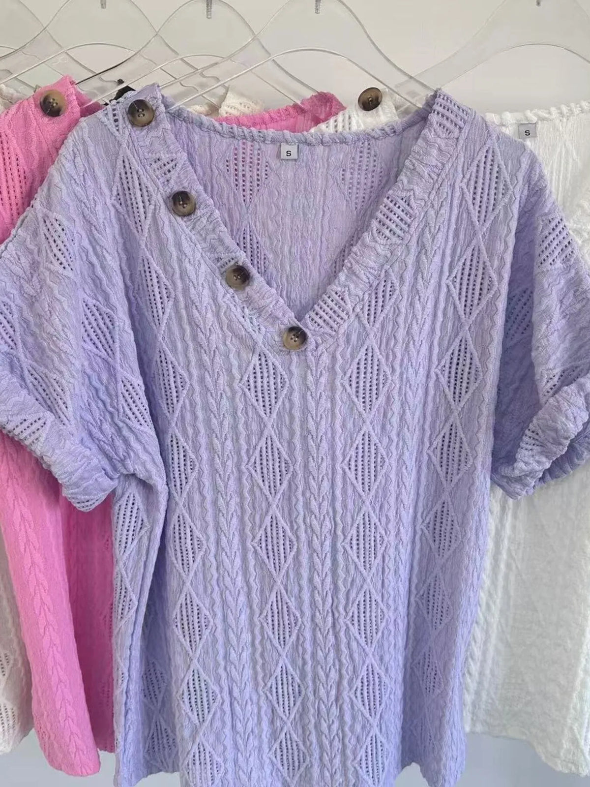Textured V-Neck Short Sleeve Top