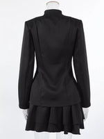 Elegant Stand Collar Blazer and Mini Skirt Set