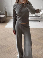 Button Up Cardigan and Pants Knit Set