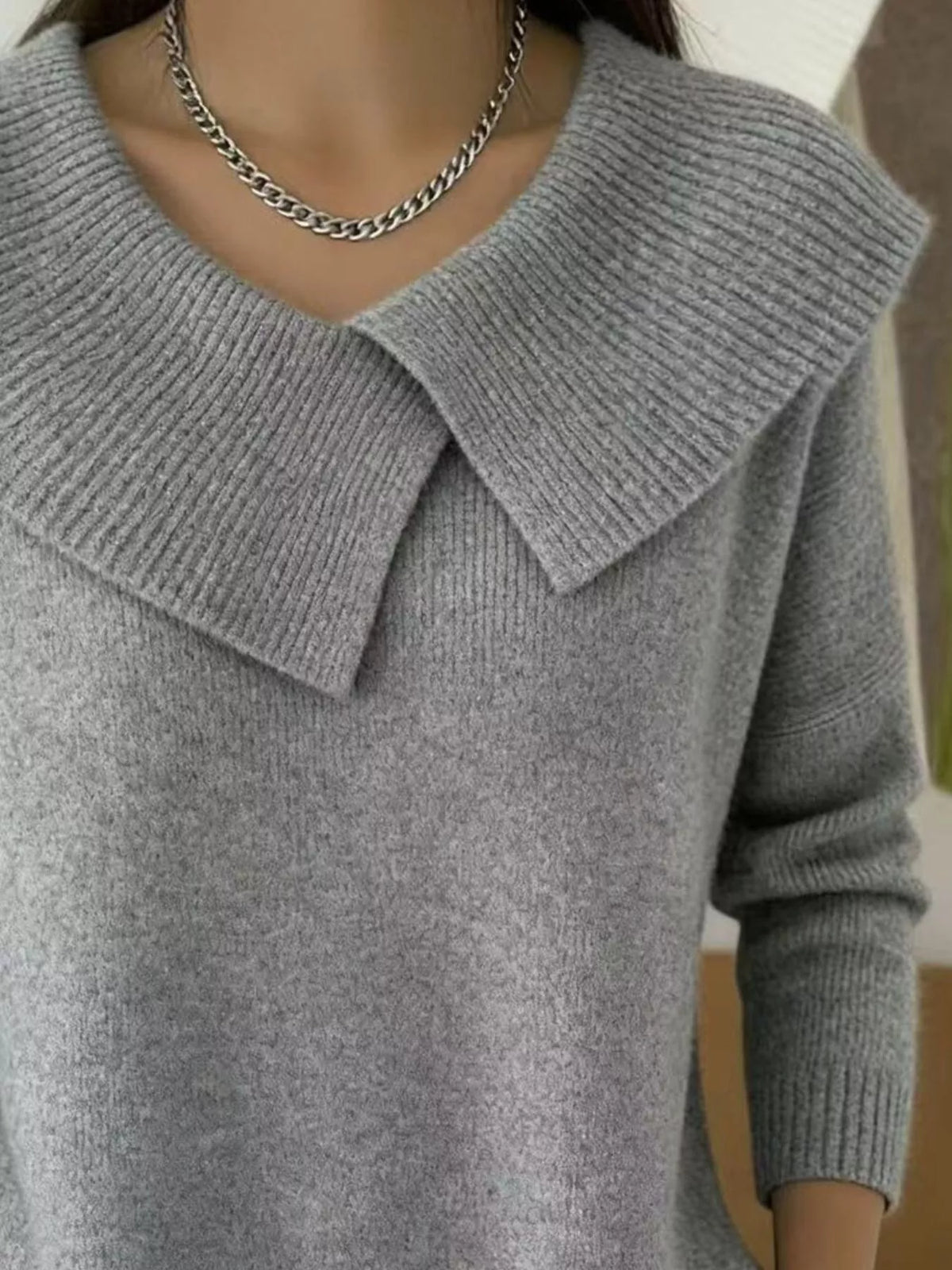 Full Size Wide-Collar Ribbed Knit Sweater Plus Size