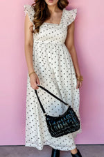 Polka Dot Ruffle Sleeve Smocked Midi Dress