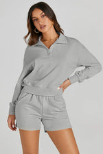 Half Button Sweatshirt and Shorts Active Set - Ladyez