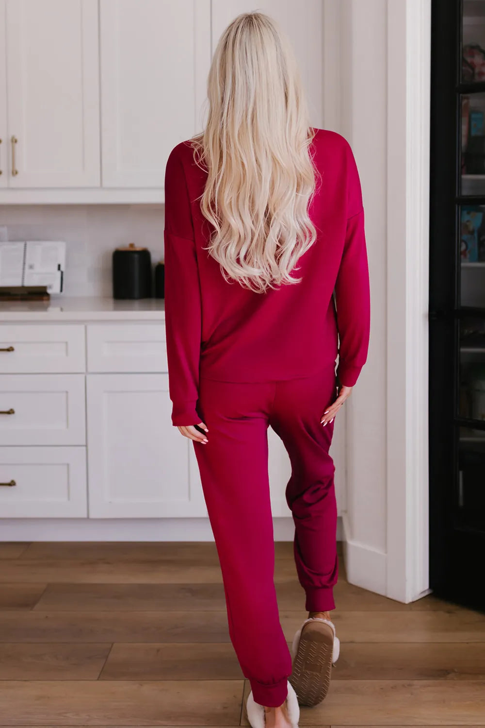 Round Neck Top and Drawstring Pants Lounge Set - Ladyez