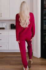 Round Neck Top and Drawstring Pants Lounge Set - Ladyez
