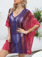 Rainbow Gradient Crochet Beach Cover Up - Ladyez