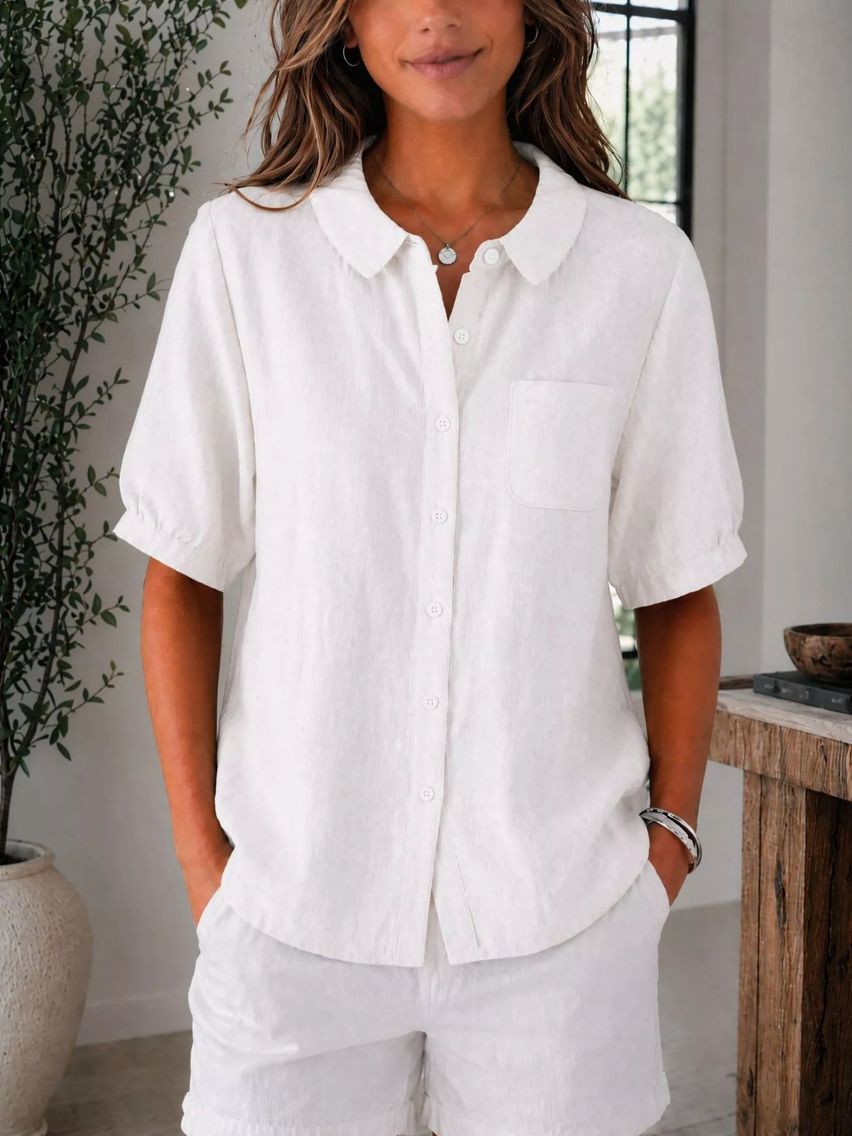 Full Size Button Up Short Sleeve Shirt Plus Size