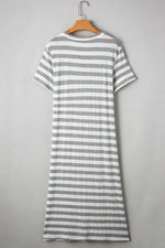 Casual Striped V-Neck Midi T-Shirt Dress