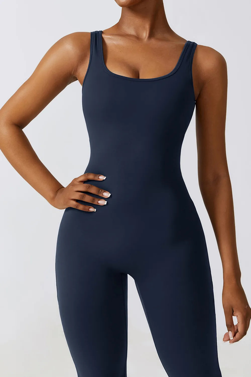 Basic Bae Cutout Ruched Bootcut Sleeveless Active Jumpsuit - Ladyez