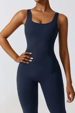Basic Bae Cutout Ruched Bootcut Sleeveless Active Jumpsuit - Ladyez