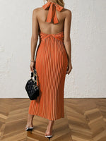 Pleated Halter Neck Midi Dress