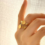 18K Gold-Plated Stainless Steel Wide Band Ring - Ladyez