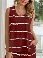 Striped Round Neck Tank and Shorts Lounge Set - Ladyez