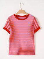 Striped Ribbed Knit Short Sleeve T-Shirt