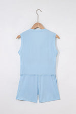 Summer Ribbed Sleeveless Drawstring Romper