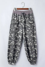 Multicolour Drawstring Contrast Waistband Camouflage Cargo Barrel Pants