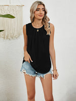 Round Neck Sleeveless Top with Pleated Front Detail - Ladyez