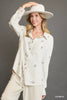Umgee Linen Blend Fitted Shirt with Ribbon Embroidery Details