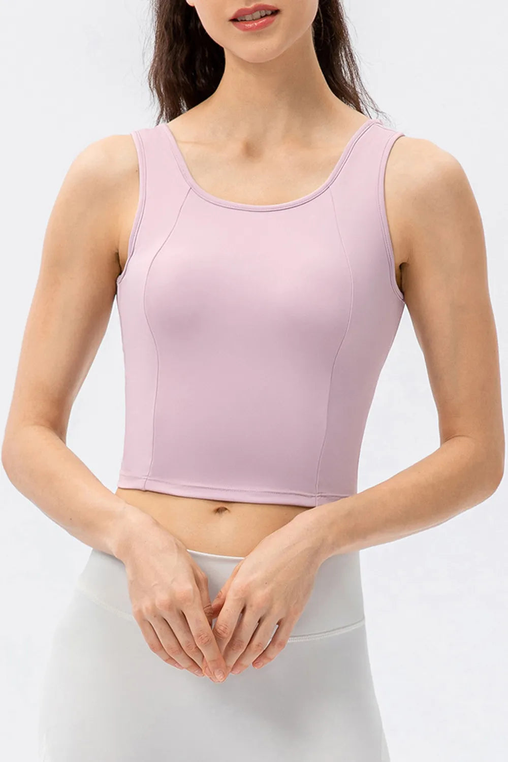 Round Neck Wide Strap Active Tank - Ladyez