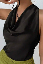 Satin Cowl Neck Sleeveless Blouse - Ladyez