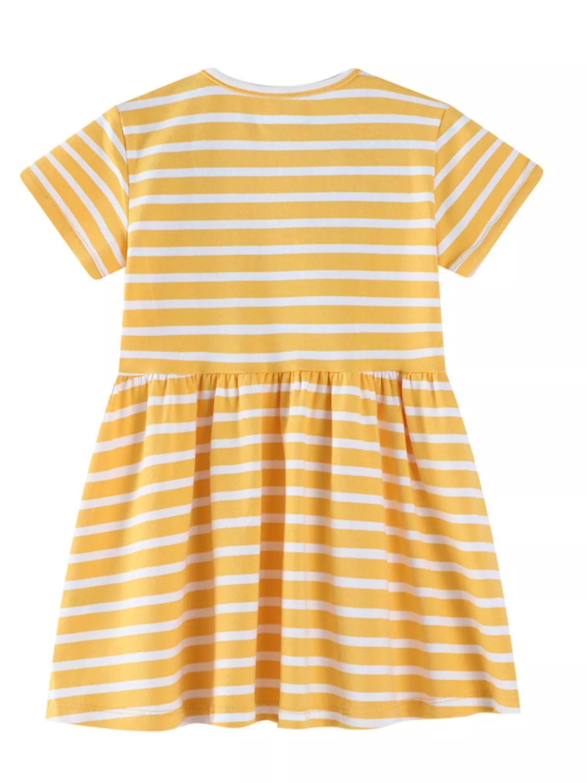 Children's Striped Bunny Embroidered Round Neck Dress