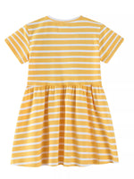 Children's Striped Bunny Embroidered Round Neck Dress