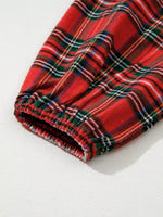 Plaid Print Ricrac Tiered Bubble Sleeve Mini Dress