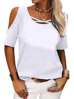 Full Size Crisscross Cold Shoulder Casual T-Shirt Plus Size - Ladyez