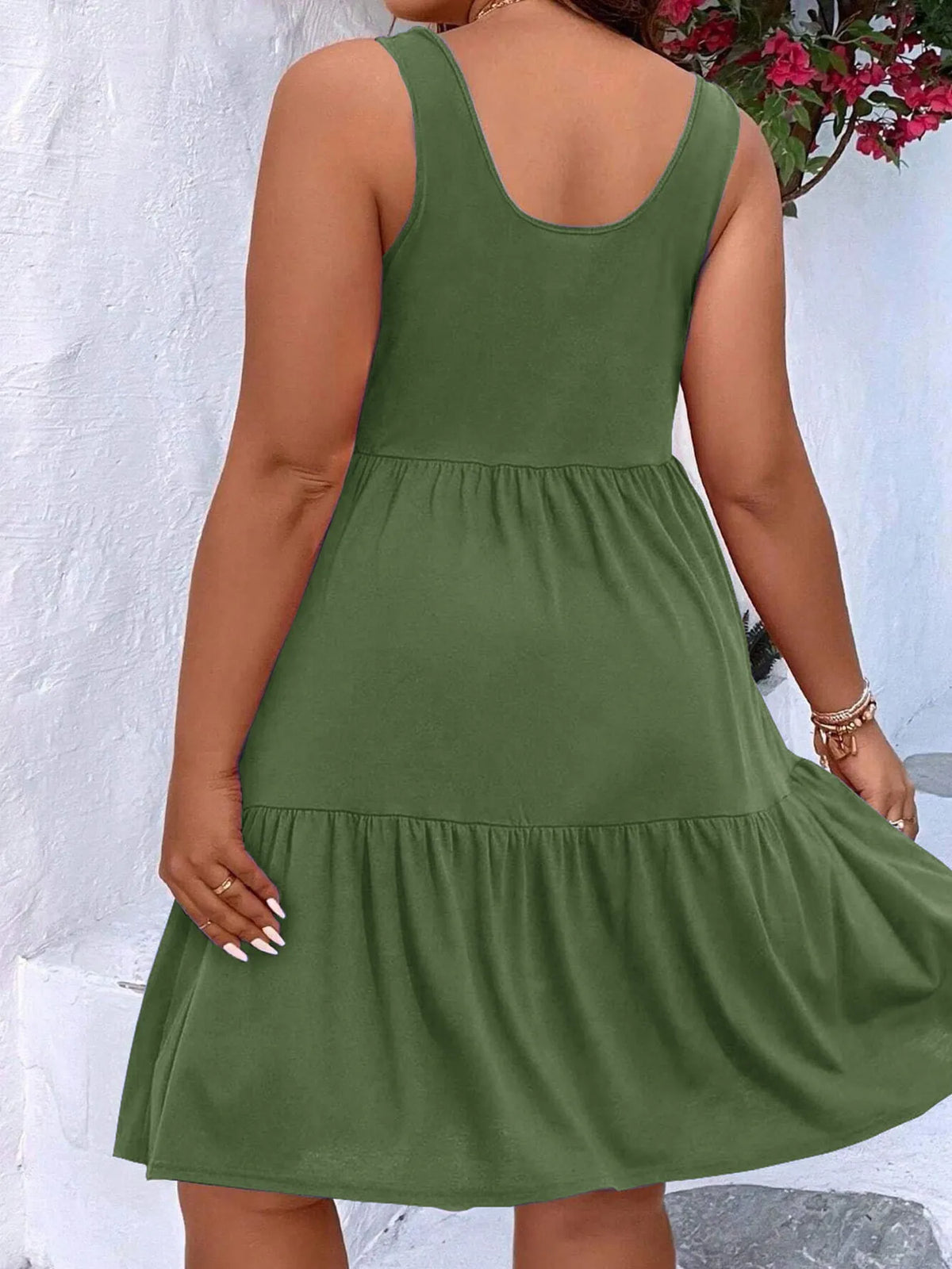 Plus Size Tiered Scoop Neck Tank Dress - Ladyez