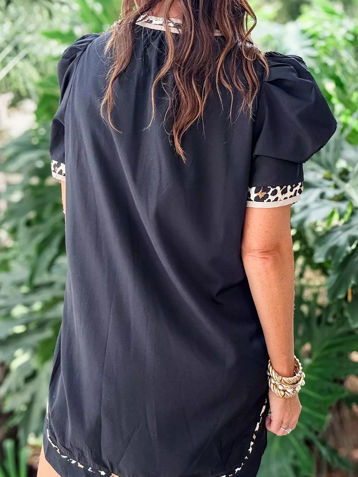 Notched Puff Sleeve Mini Dress