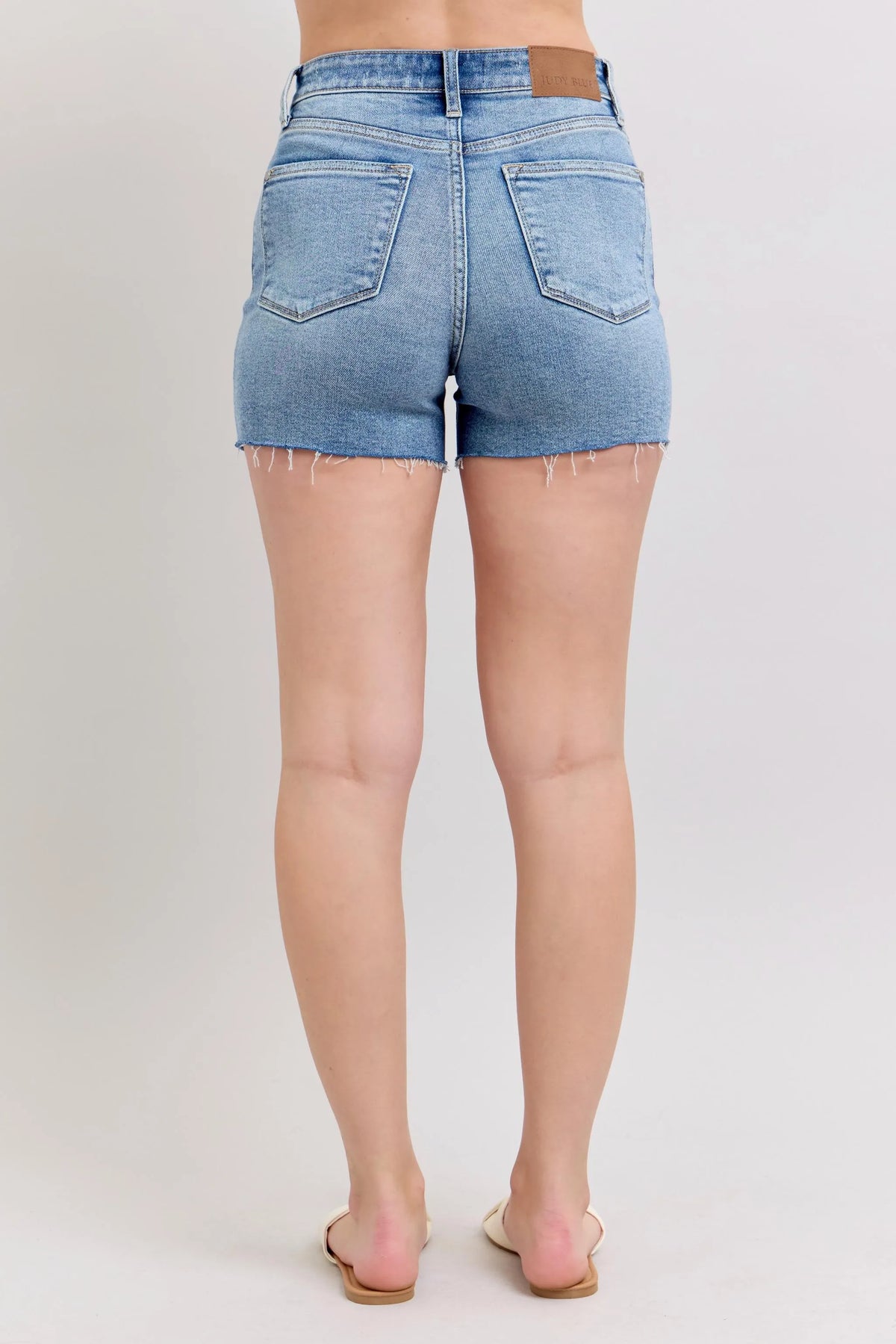 Judy Blue Full Size High Waist Denim Shorts W/stitch Over Destroy Detail Plus Size - Ladyez