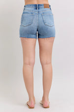 Judy Blue Full Size High Waist Denim Shorts W/stitch Over Destroy Detail Plus Size - Ladyez