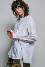 POL Lightweight Ruffle Trim Round Neck Woven Shirt