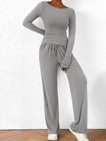 Round Neck Long Sleeve Top and Pants Set