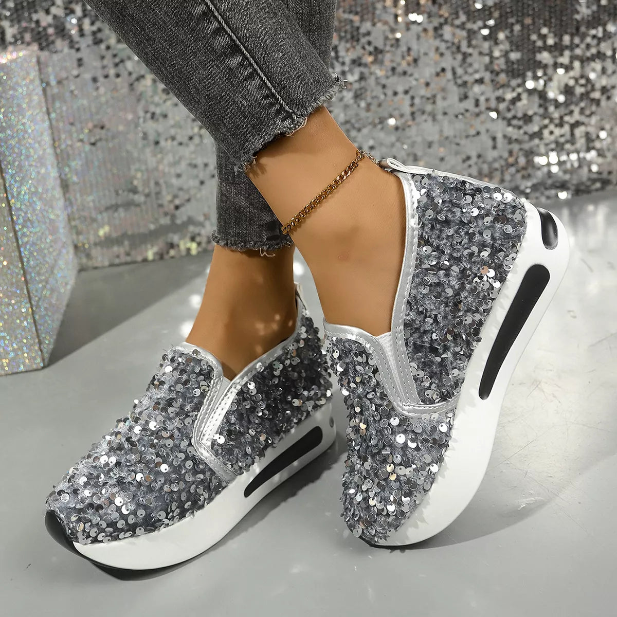 Sequin Round Toe Slip-Ons